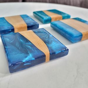 Juego de Posavasos de Resina y Madera Premium Craft Valley, Hechos a Mano, Duraderos, Modernos, de Lujo, con Diseño de Forma Personalizable, Decoración Elegante, Perfectos - Product Image 3