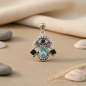 Collier en argent 925 plaqué rhodium/or avec topaze géométrique et diamant, motif numérique géométrique, cadeau pour femme - Product Image 1