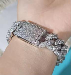 Hip Hop 16mm 925 Sterling Silver Diamond Iced Out VVS Moissanite Cuban Link Bracelet Fine Jewelry pour hommes - Product Image 5