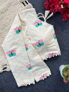 Indian Boutique Pure Khadi bordado elegante cuello en V ecológico verano listo para usar diseñador señoras blusa - Product Image 2