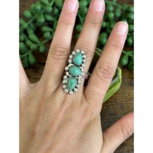 Southwest Handmade Kingman Turquoise Sterling Silver Adjustable Ring Bezel <b>Set</b> - Product Image 2