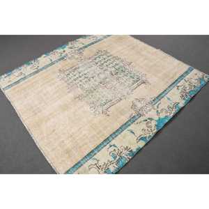 Alfombra Turca de 5.4x5.9 pies, Alfombra Vintage, Alfombra Abstracta Beige - Product Image 3