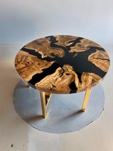 ARTISANAT ARTISTIQUE TABLE RONDE EN RÉSINE ÉPOXY POUR SALLE À MANGER Meubles Table de rivière en bois et résine pour bureau à domicile - Product Image 5