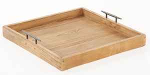 Plateau de service carré en bois d'acacia 100% personnalisé plateau en bois fait à la main de qualité supérieure avec poignées de couleur naturelle - Product Image 2