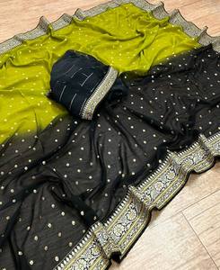 Handwoven Polyester Saree Rich Zari Border Elegant Modern Design Exclusive for Weddings Bridal Wear <b>Indian</b> <b>Pakistani</b> <b>Clothing</b> - Product Image 2