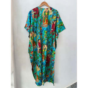 Caftán Floral de Algodón, Vestido Maxi Indio, Elegante Traje de Baño para la Playa - Product Image 2