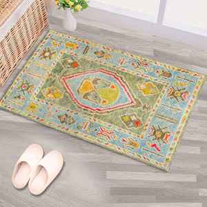 Tapis turc imprimé à motif tribal ethnique vert, tapis doux non tissé - Product Image 4