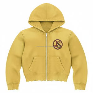 เสื้อฮู้ดซิปผ้าฟลีซผ้าฝ้ายหนา370 GSM สีเหลืองอบอุ่นปักโลโก้ได้ตามต้องการ - Product Image 1