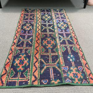 Alfombra Vintage, Alfombra Pequeña de 1.8x3.3 pies, Alfombra de Lana Azul y Roja - Product Image 2