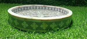 Plateau à poignée en bois incrusté de nacre naturelle de coquillage de mer Ramadan Mubarak Dessert et Date Plat de service Eid Festive - Product Image 4