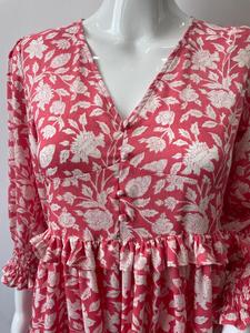 Nouvelle arrivage de mini-robe en coton à imprimé floral faite à la main avec des manches élégantes robe courte d'été imprimée - Product Image 2