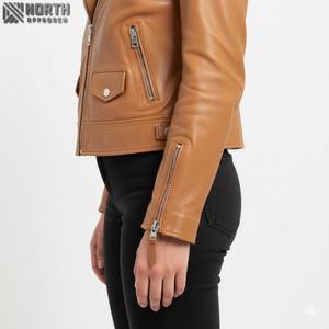 Veste de motard en cuir véritable classique pour femme, neuve, respirante, en toile, fermeture éclair, tricotée, coupe ajustée - Product Image 6
