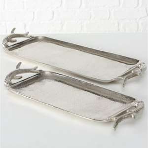 Plateaux de service de décoration de Noël, ensembles de plats, plats décoratifs en aluminium argenté, présentoirs à desserts et fruits, plateaux fantaisie style bois de cerf - Product Image 1