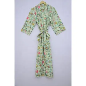 Handmade Japanese Style Female Special Design Floral Printed Kimono Mid-sleeve Comfortable Cotton Kimono Robe