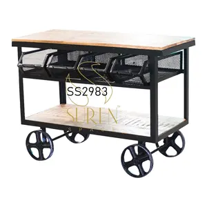 Indian Designed Trolley Superb Quality Wooden and Iron Material Trolley for Hotel and Restaurant Available for Bulk Buyers