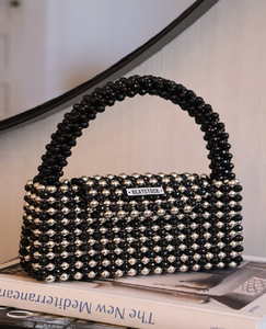 Elegant light pink faceted crystal beaded rectangular bag featuring a stylish faux pearl trim on the flap, at wholesale prices. - Product Image 5