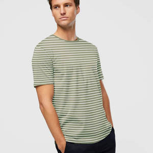 Respirant rayé hommes col rond manches courtes T-shirt en coton uni respirant - Product Image 4