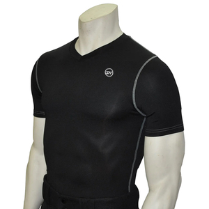 SHH T-shirt de sport à manches courtes et col en V, imprimé sur mesure, grande taille, noir, 90% polyester/10% élasthanne, respirant et à séchage rapide - Product Image 1