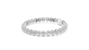 14K White Gold Lab Grown <b>Diamond</b> Tennis <b>Bracelet</b> with Emerald Cut Halo Design Rhodium Plated Women's Luxury Jewelry - Product Image 2