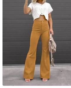 กางเกงผ้าลูกฟูกเอวสูงสำหรับผู้หญิงกางเกงลำลองขาบานสำหรับออกกำลังกายแฟชั่น - Product Image 5