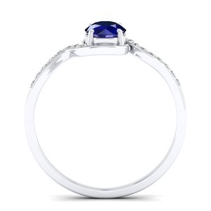 Bague REYES en or blanc 14 carats avec saphir bleu rond de 0,5 carat pour femmes, certifiée IGI, bijoux fins de luxe - Product Image 4