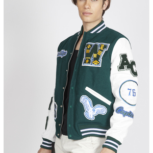 La mejor chaqueta de bombardero de béisbol de tela alta de invierno a la moda, mangas genuinas de lana negra, soporte con capucha, decoración de Letterman bordada - Product Image 4