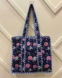 Vente en gros et fabrication à bas prix fourre-tout matelassé fleur épaule grande capacité sac en coton sac de shopping écologique sac cadeau - Product Image 1