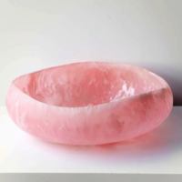 Bol sur pied en résine marbrée rose poudré, poli, artisanal et unique, design moderne, compatible lave-vaisselle, durable, pour les fêtes
