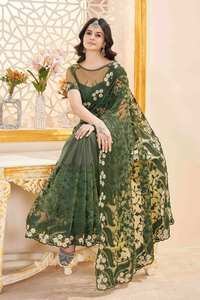 ผ้าส่าหรีส์ผ้าตาข่ายลายผีเสื้อขนาดใหญ่พร้อมงานปักลายโซ่สวยงามสำหรับงานปาร์ตี้ - Product Image 2