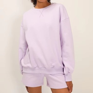 Conjunto Casual de Dos Piezas para Mujer, Sudadera de Felpa Lisa con Pantalones Cortos por Encima de la Rodilla, Ajuste Regular, Suave, de Spandex/Poliéster, Atuendo Cómodo - Product Image 6