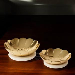 Stylish Gold Metal Serving <b>Bowls</b> <b>Set</b> <b>of</b> Two Durable Design Perfect for Elegant Dining and Table Decor - Product Image 4