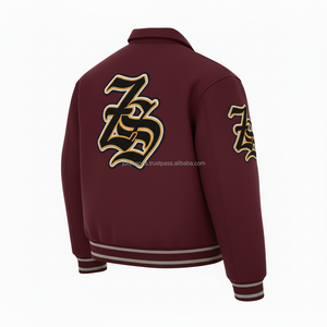 Veste universitaire en laine mélangée de qualité supérieure Corps marron avec bordure grise Logo brodé personnalisé Veste universitaire de style classique pour homme - Product Image 4