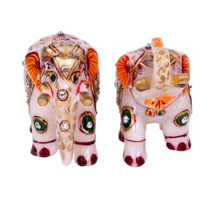 Premium hecho a mano 2,5 pulgadas elefante par estatuilla blanco mármol Animal Set para decoración del hogar en relieve trabajo piedra Material regalo - Product Image 4
