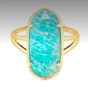 Anillo de piedras preciosas de amazonita chapado en oro y plata para dirección hecho a mano, ajuste de punta de forma ovalada alargada para conjunto de joyería de moda y Mujer - Product Image 1