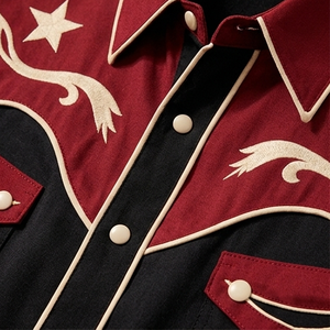 Camisa Vaquera Unisex de Manga Larga con Bordado Rodeo, Estilo Vintage Casual, Corte Ajustado, Ribete en Contraste, Personalizable OEM - Product Image 4