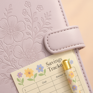 LABON Lavender Floral PU Leather Debossed Flowers Budget Organizer A6 Planner Magnetic <strong>Binder</strong> Set Markers Coordinated <strong>Stickers</strong> - Product Image 4