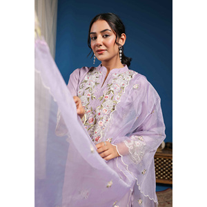 Ensemble Kurta Pantalon et Dupatta pour femme - Lilas Amira Falsafa - Product Image 3