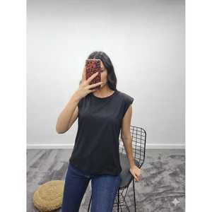 <b>Padded</b> Crew Neck T-<b>Shirt</b> - Black - Product Image 1