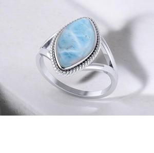 Larimar Dainty Ring 925 Plata de ley sólida Piedra preciosa natural Anillo de promesa hecho a mano para mujer - Product Image 2