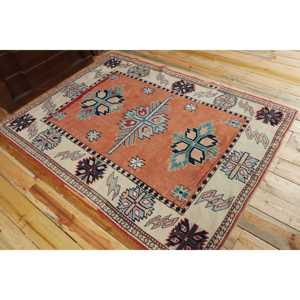 Turkish Vintage Area Rug 4,9x6,3 ft, <b>Red</b> <b>Wool</b> Rug - Product Image 4
