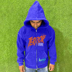 Sweat à capuche zippé délavé personnalisé pour homme, coupe classique, streetwear, délavé à l'acide, usé, 100% coton - Product Image 1