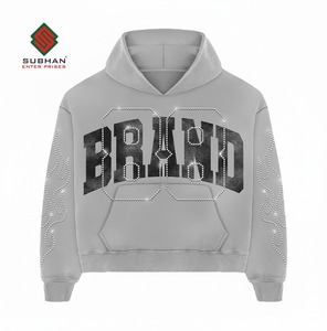 Custom Vintage Breathable Solid Winter 100% Cotton Knitted Waterproof Screen Print Rhinestone Acid Wash Front Hoodie for Men - Product Image 5