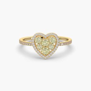 Anillo de Halo de circón amarillo en forma de corazón Plata de Ley 925 Anillo de boda y fiesta delicado apilable chapado en oro de 14 quilates - Product Image 5