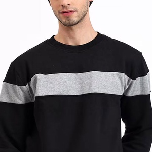 Sweat-shirt à col rond noir et gris avec blocs de couleur, fermeture éclair intégrale, uni, décontracté, 100 % coton tricoté, pour l'automne - Product Image 4