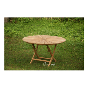 Table à manger naturelle avec table pliante de forme ronde 120 CM quincaillerie en laiton robuste Table de jardin en teck mobilier d'extérieur durable - Product Image 5