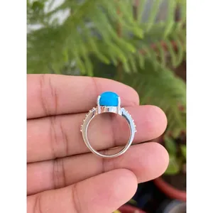 Natural Turquoise Moissanite <b>Ring</b> 925 Sterling Silver Handmade Fine Gemstone Jewelry Wholesale Supplier - Product Image 3