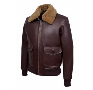 <b>Men's</b> Winter Pilot <b>Jacket</b> Plus Size Oversized Leather <b>Aviator</b> Shearling Fur Collar Bomber Zipper Closure Breathable Lining Thin - Product Image 2