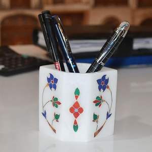 Portalápices Magnético de Mármol Blanco con Iluminación, Diseño Moderno, Cajones y Antideslizante para Oficina en Casa, Escuela y Regalo de Diwali - Product Image 2