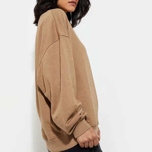 Crew Neck Oversized Casual <b>Women's</b> Hoodie Solid <b>Pattern</b> 100% Cotton <b>Fleece</b> Waterproof Breathable Winter Sweatshirt Back Logo OEM - Product Image 1