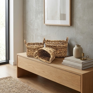 Natural Banana Bark <b>Storage</b> <b>Basket</b> Set <b>Rectangular</b> Open Grid Arch Handle Tabletop Organizer Bin Setup Pure Art Room Decor Craft - Product Image 5